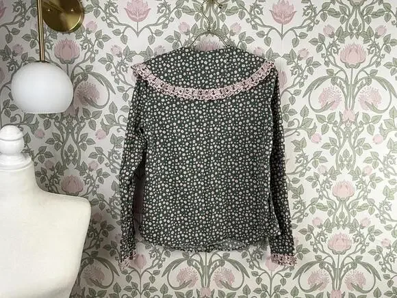 BODEN Green & Pink Floral Ruffle Statement Collar Long Sleeve Blouse - Size - 6 - Picture 6 of 10